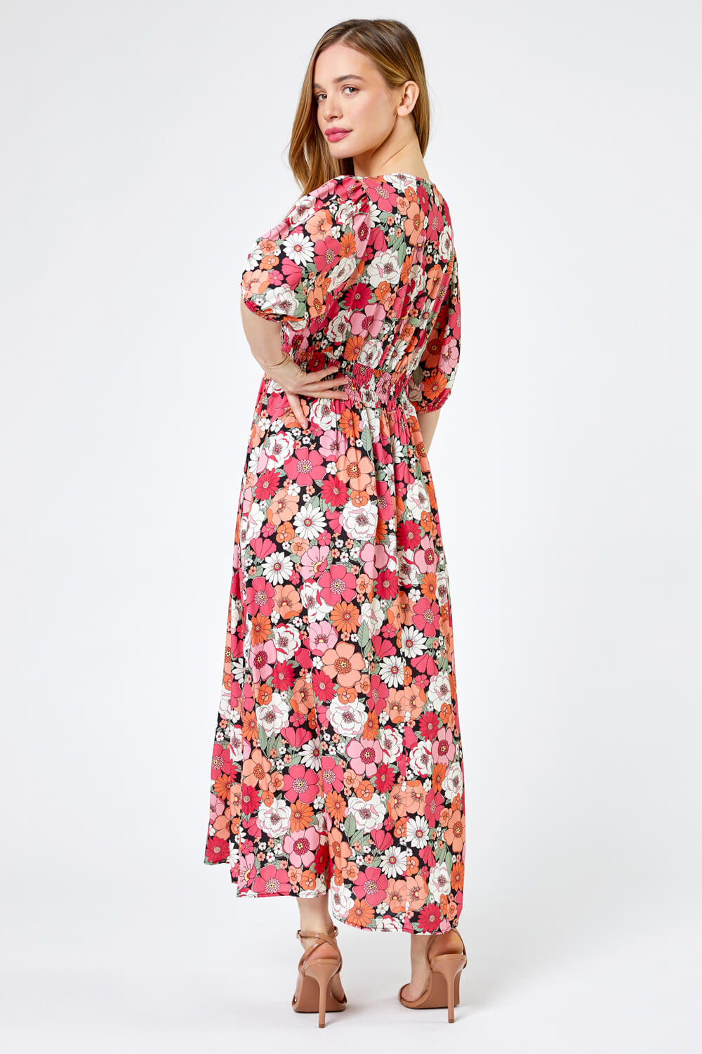 CORAL Petite Retro Floral Print Midi Dress, Image 2 of 4