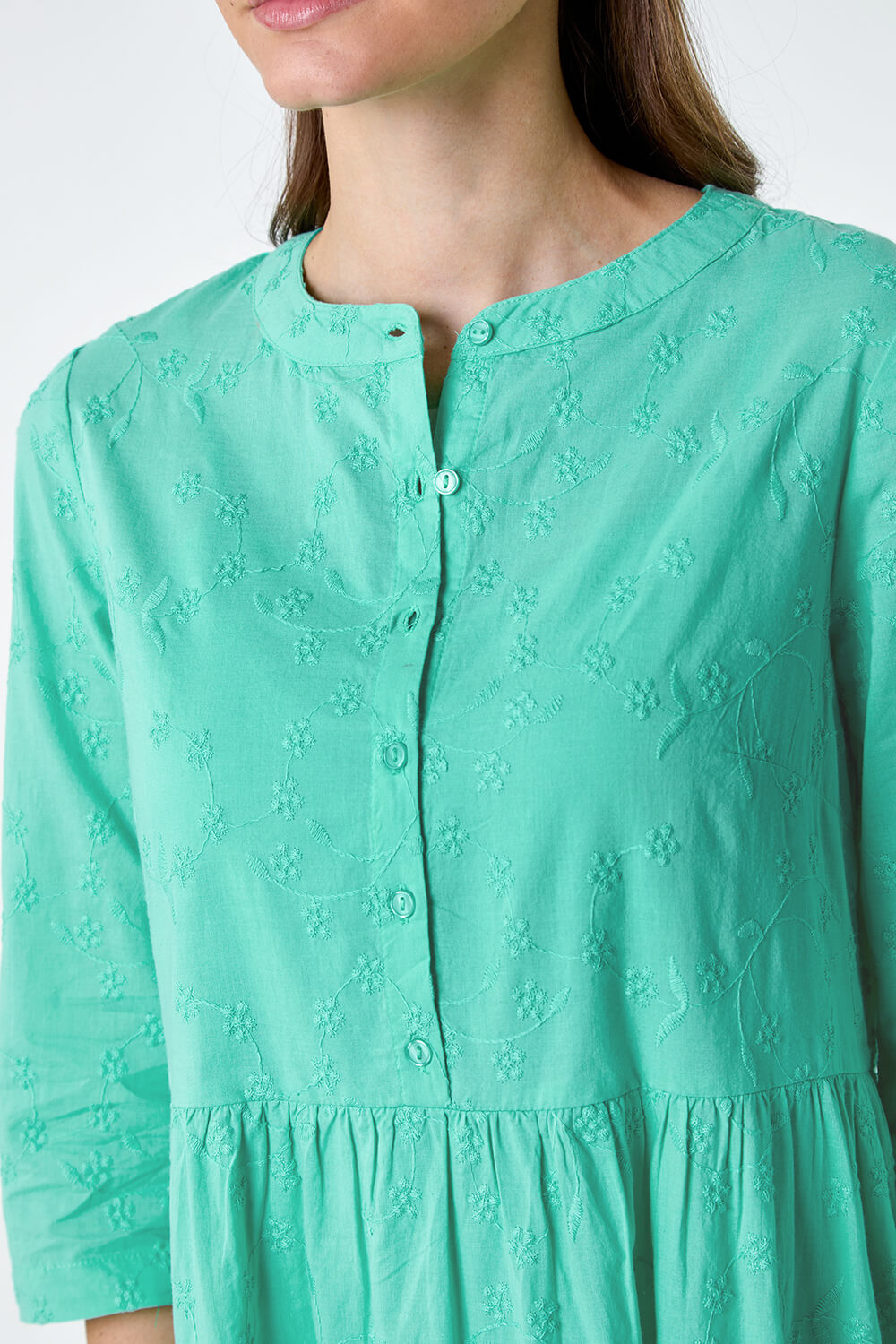 Mint Embroidered Tiered Cotton Midi Dress, Image 5 of 5