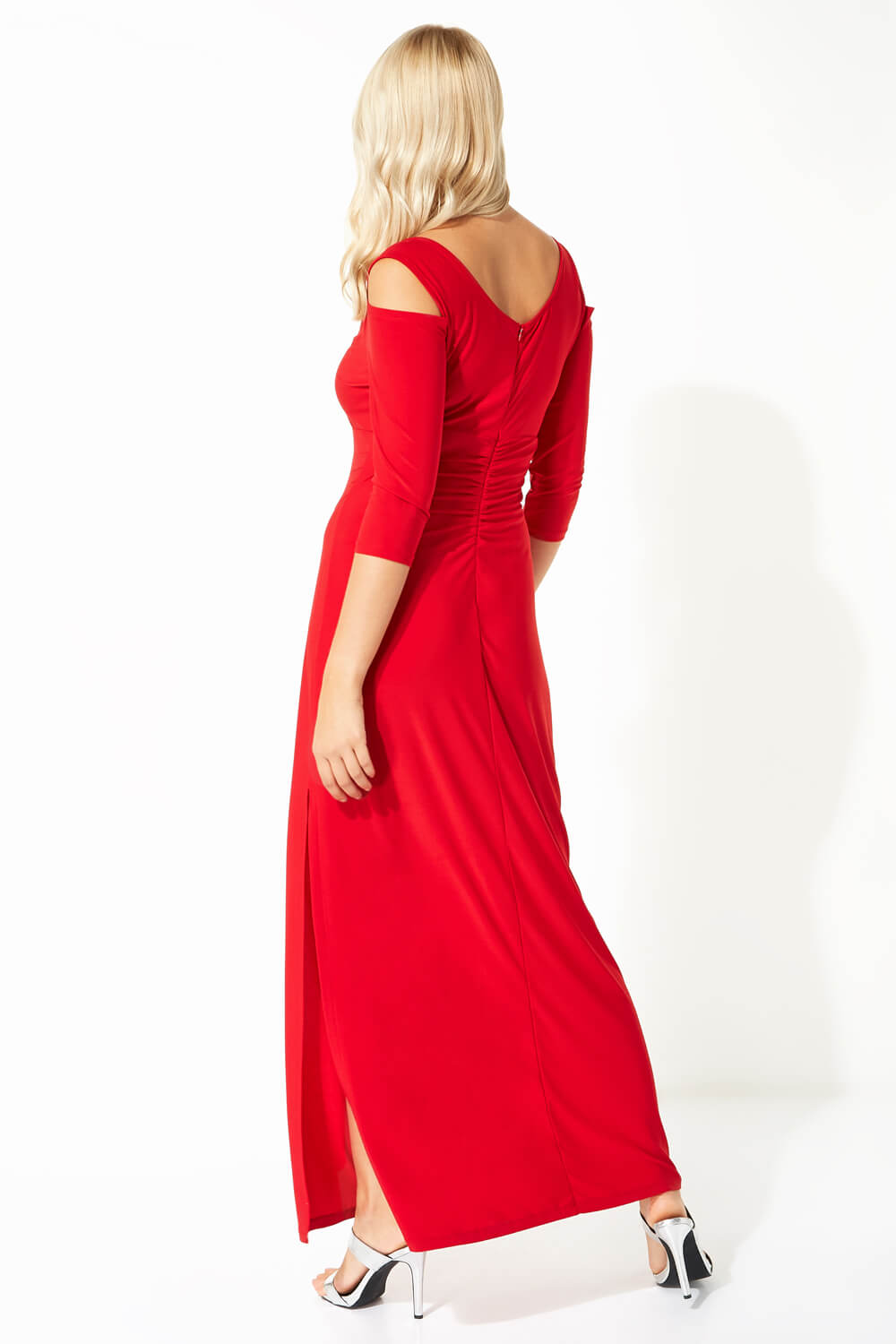Red Cold Shoulder Diamante Maxi Dress, Image 2 of 4