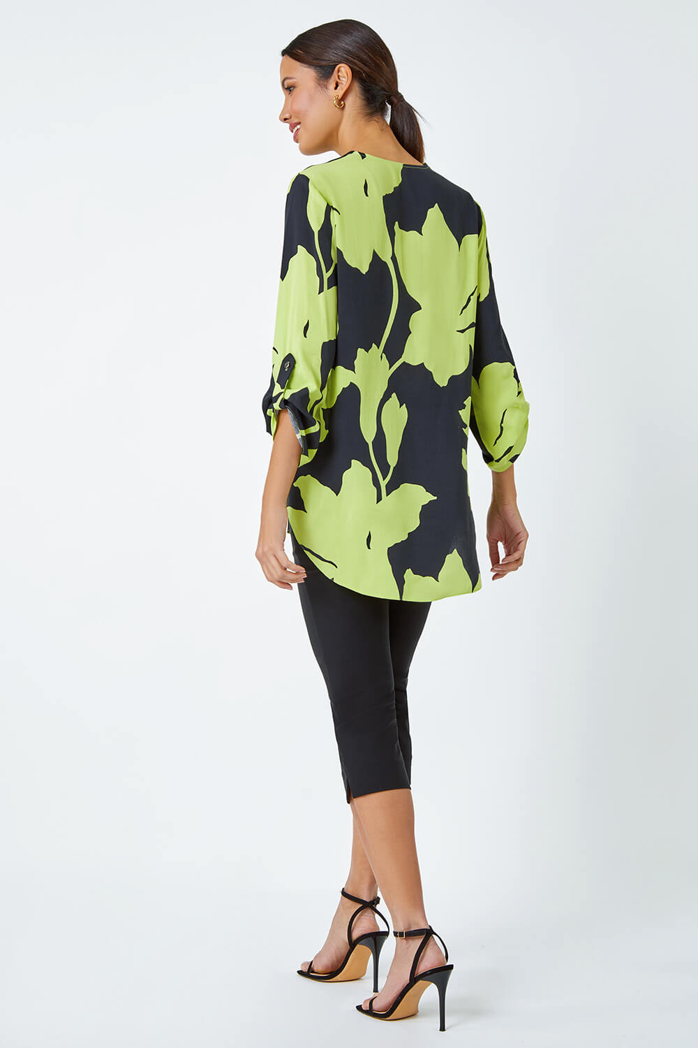 Green Bold Floral Print Pleat Front Top, Image 3 of 5