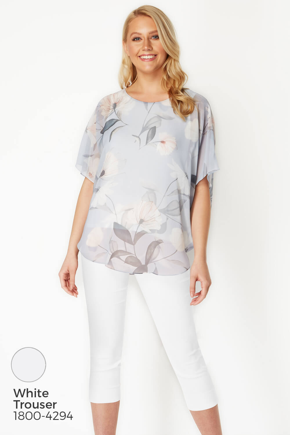 Light Grey Batwing Floral Top , Image 6 of 9