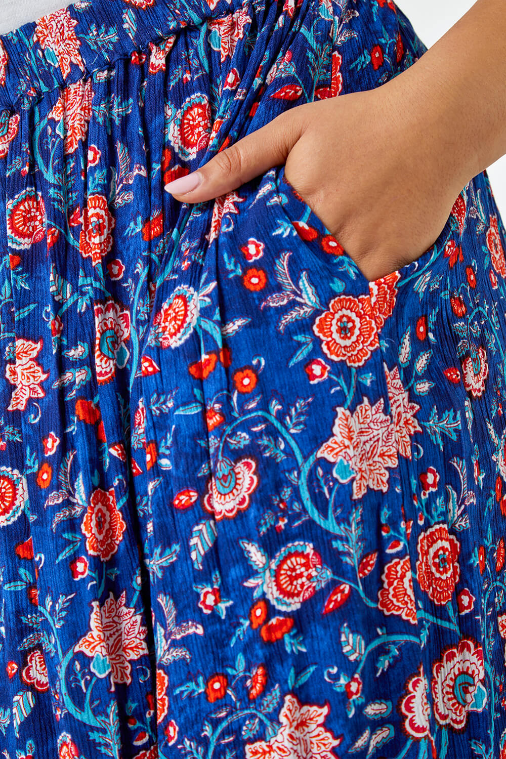 Blue Curve Floral Print Maxi Skirt, Image 5 of 5