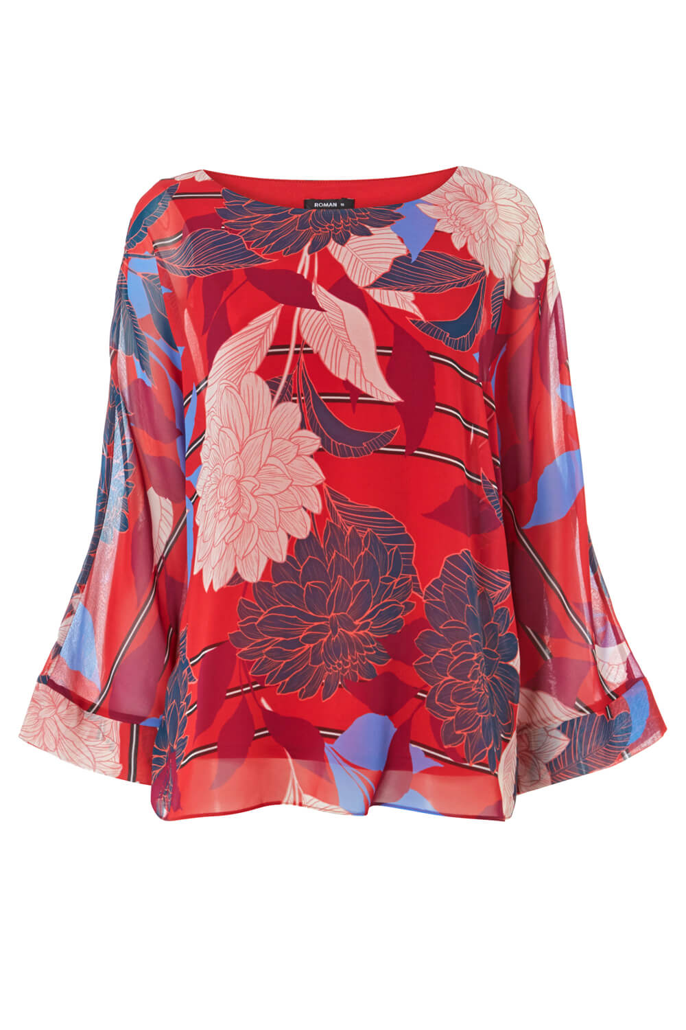 Red Floral Overlay Chiffon Top, Image 5 of 5