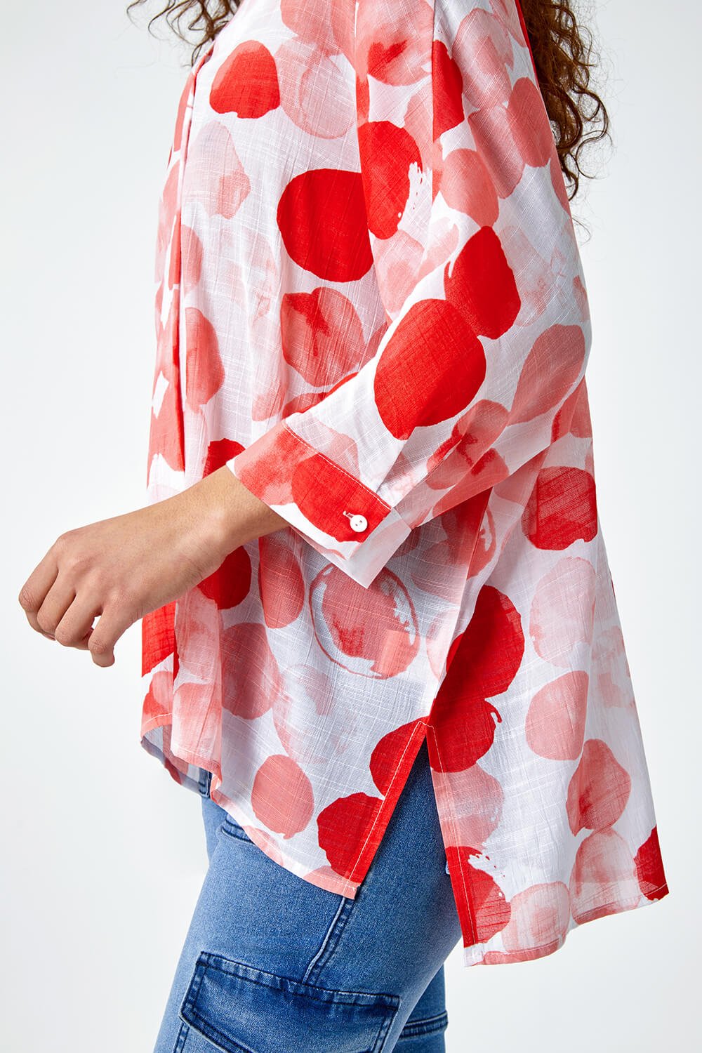 Red Spot Print Relaxed Woven Top, Image 6 of 6
