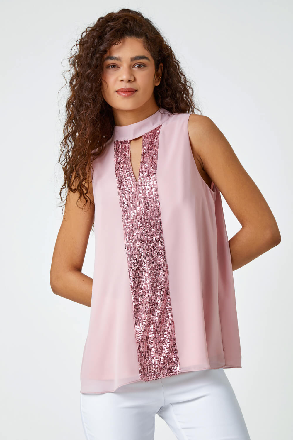 Rose Sleeveless High Neck Sequin Top , Image 2 of 5