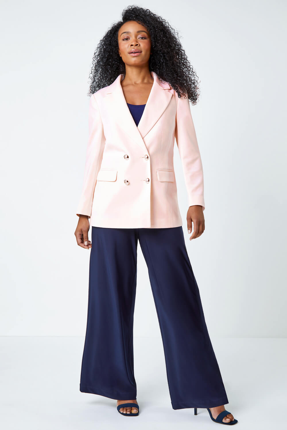 Light Pink Petite Double Breasted Stretch Blazer, Image 2 of 6