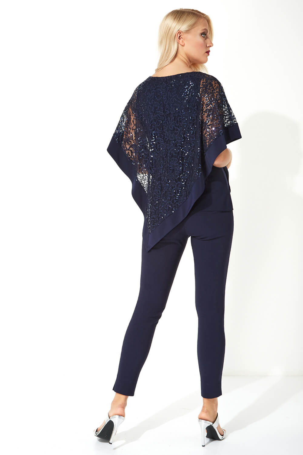 Midnight Blue Sequin Embellished Overlay Top, Image 3 of 5