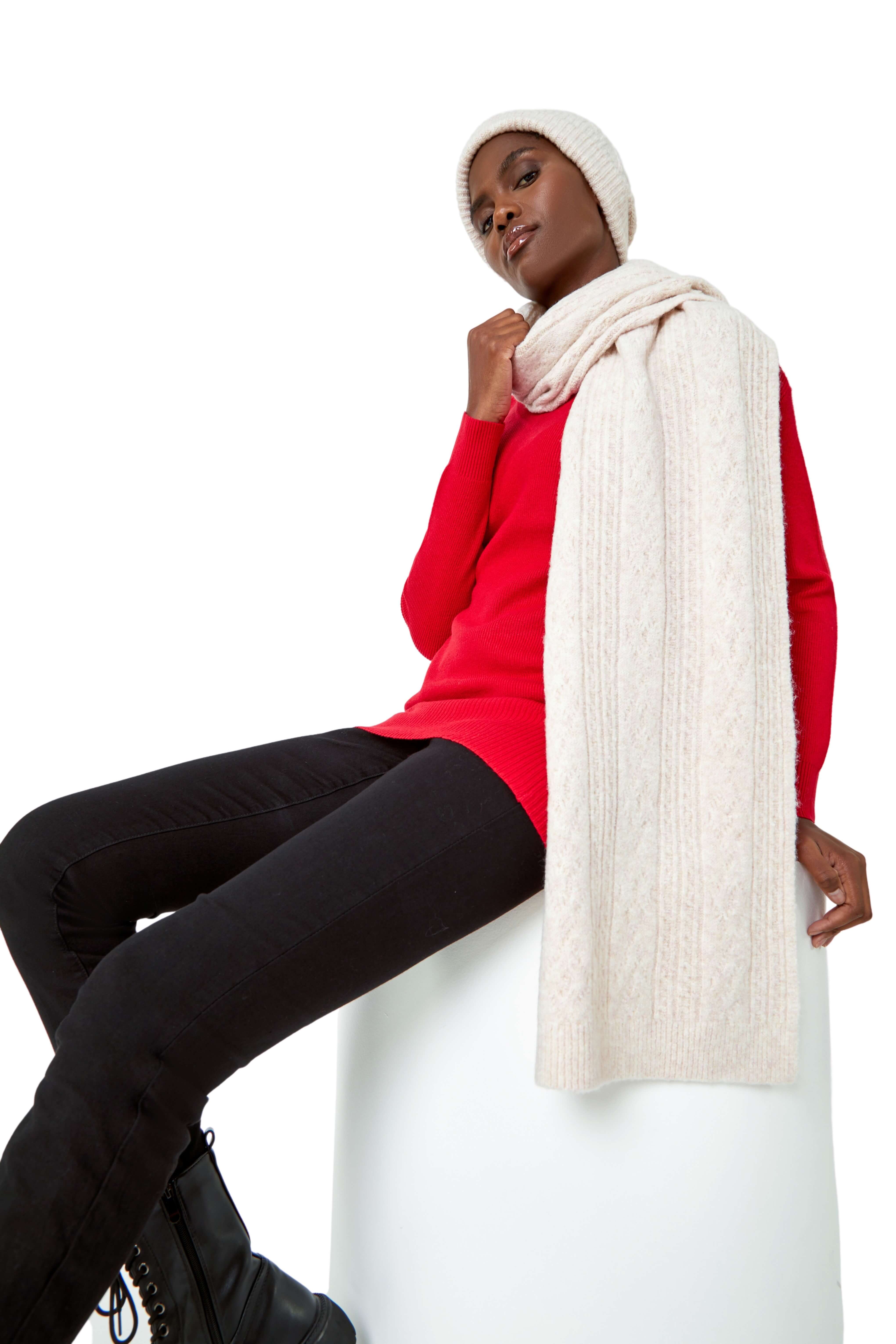 Ivory  Soft Cable Knit Scarf, Image 2 of 5