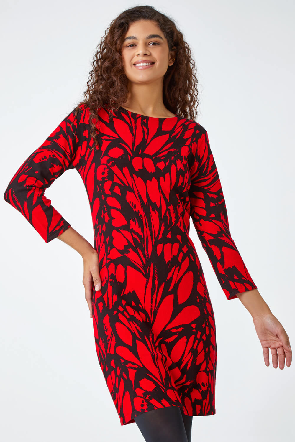 Butterfly Print Knitted Stretch Dress