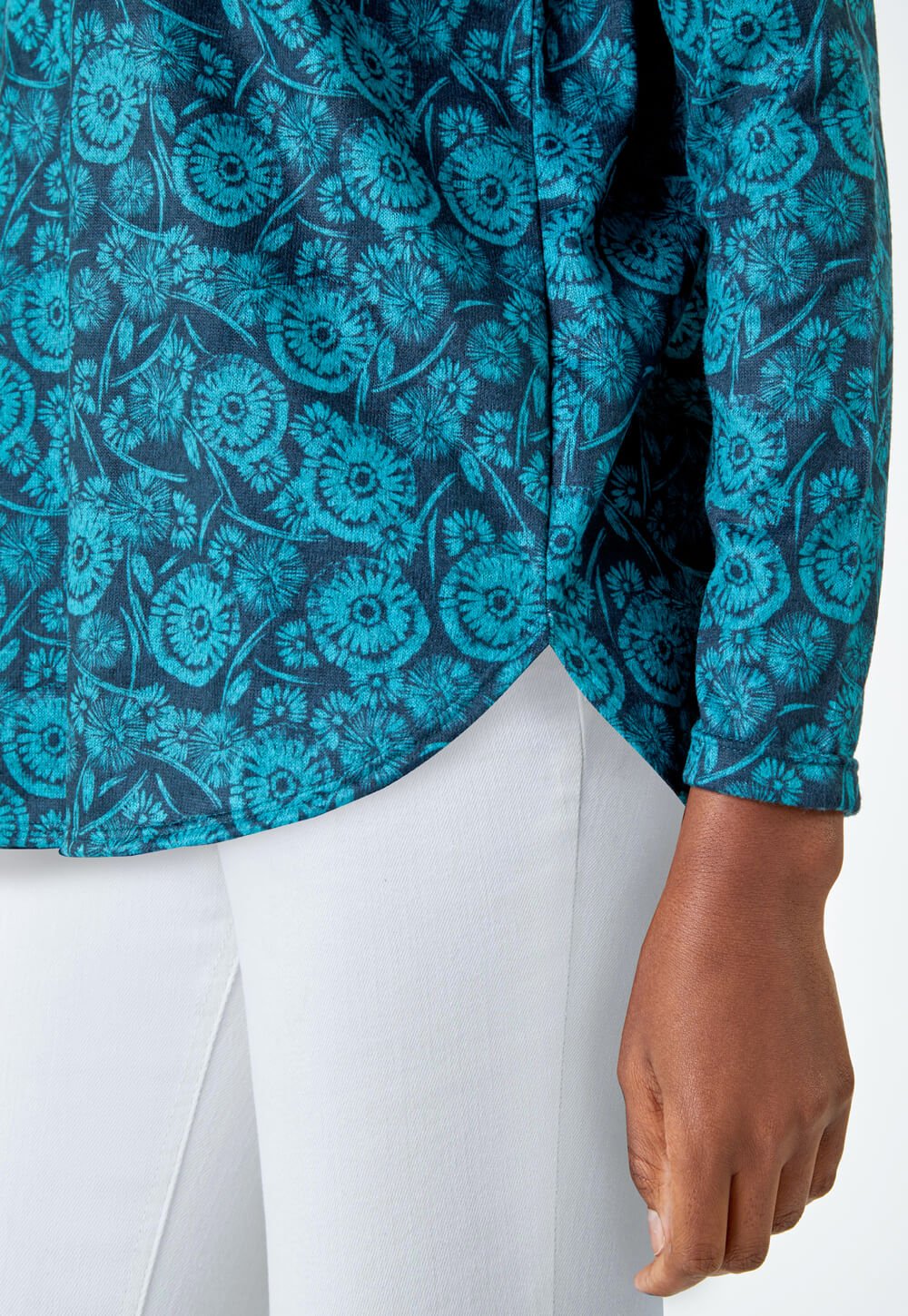 Teal Floral Soft Stretch Jersey Top, Image 5 of 5