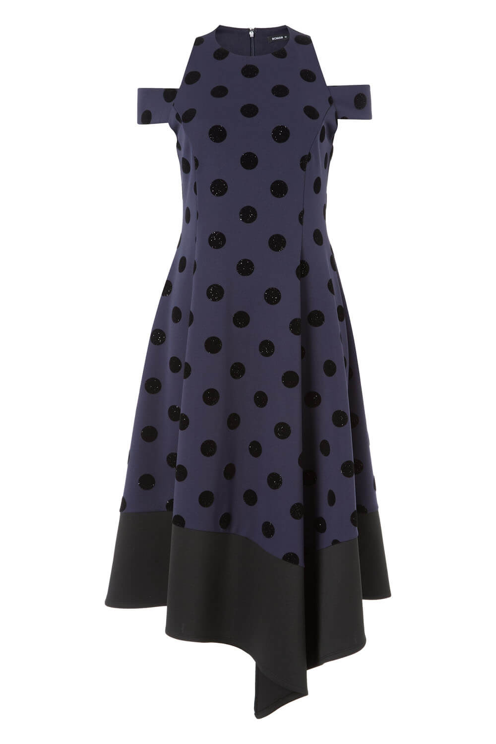 Navy  Spot Flocked Fit and Flare Dress, Image 4 of 4