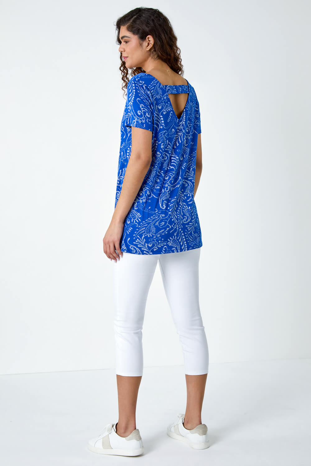 Blue Paisley Bar Back Stretch Tunic Top, Image 3 of 5