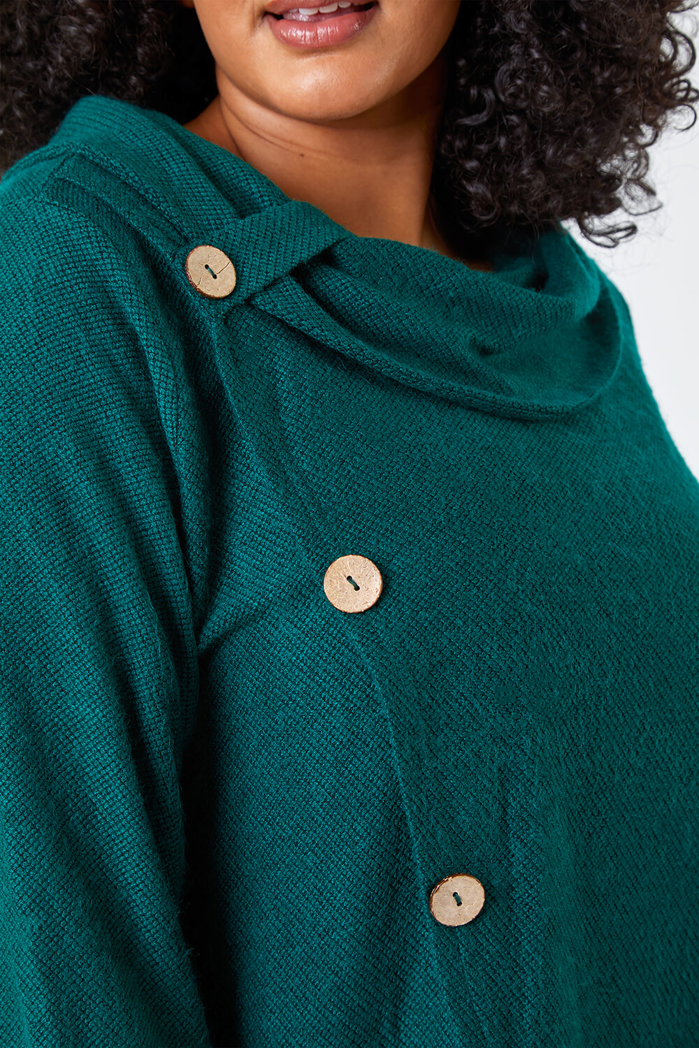 Green Curve Cowl Neck Button Wrap Top, Image 5 of 5