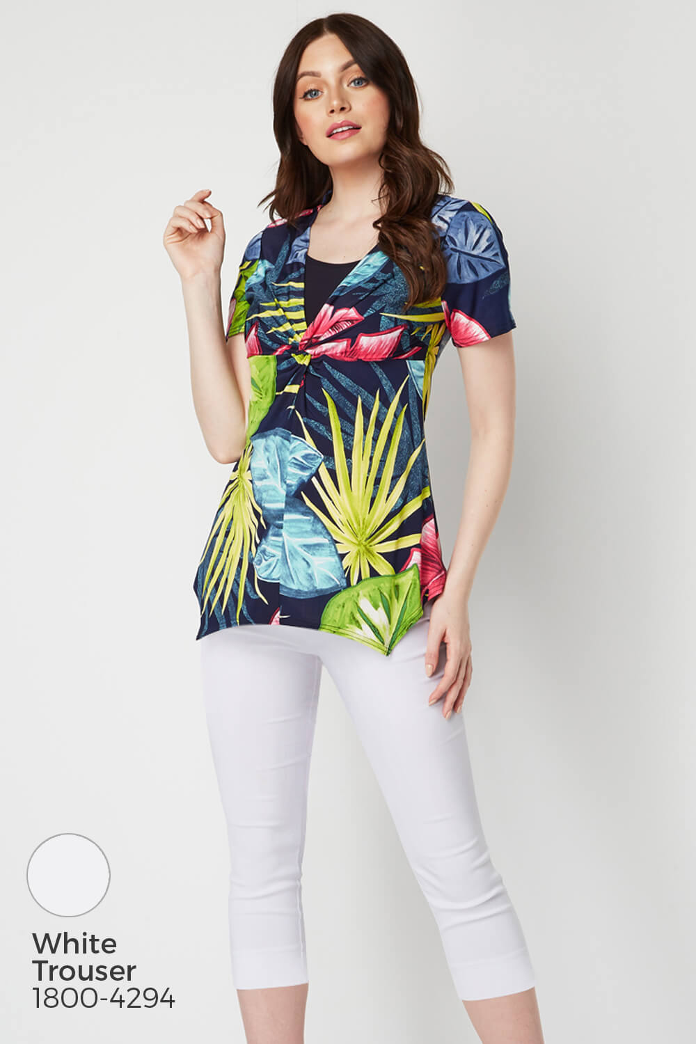 Multi Coloured Tropical Print Twist Front Top, Image 5 of 8