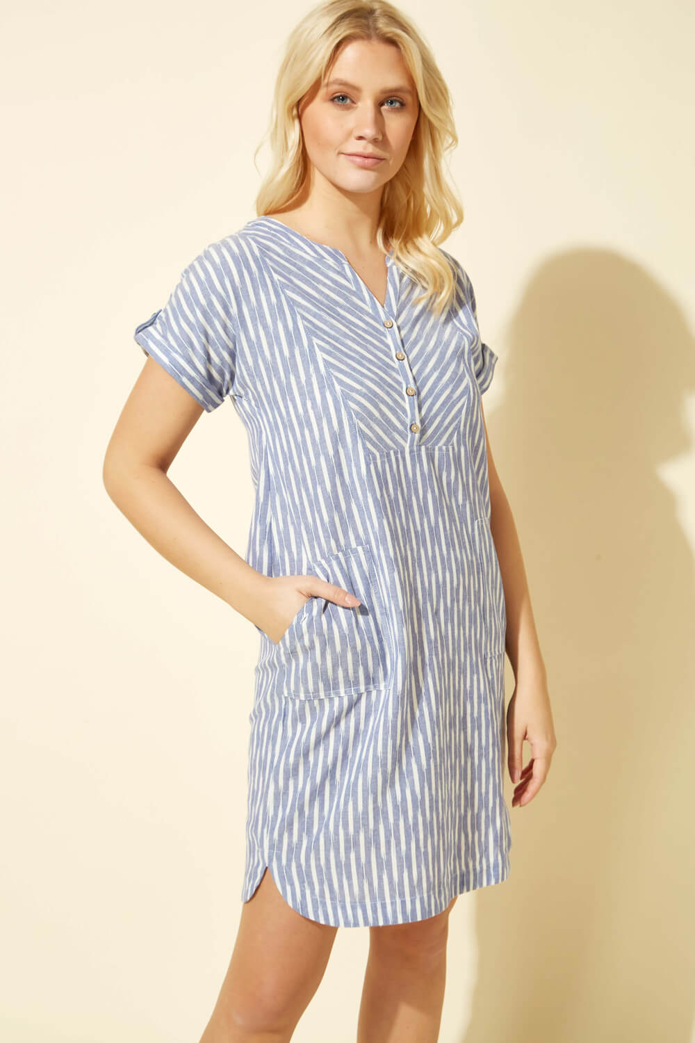 Abstract Stripe Button Dress