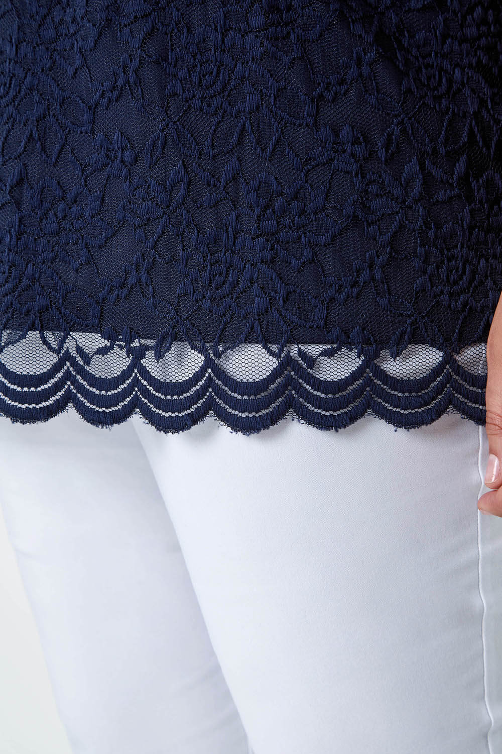 Navy  Curve Lace Overlay Stretch Jersey Top, Image 5 of 5