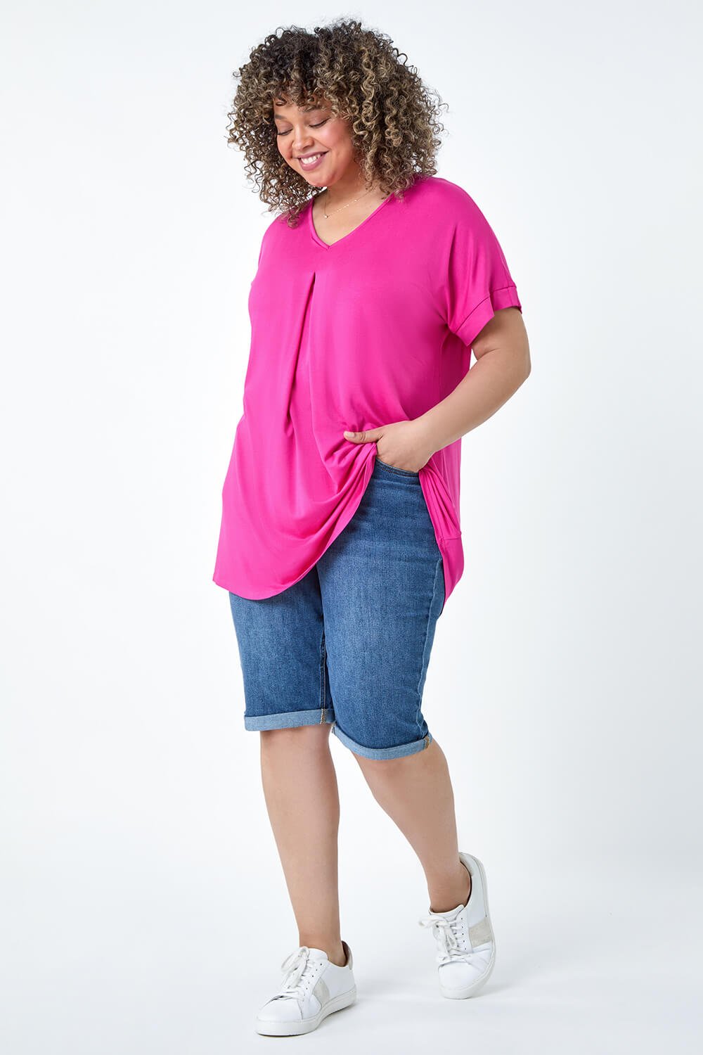 PINK Curve Plain Pleat Front Stretch Top, Image 2 of 5