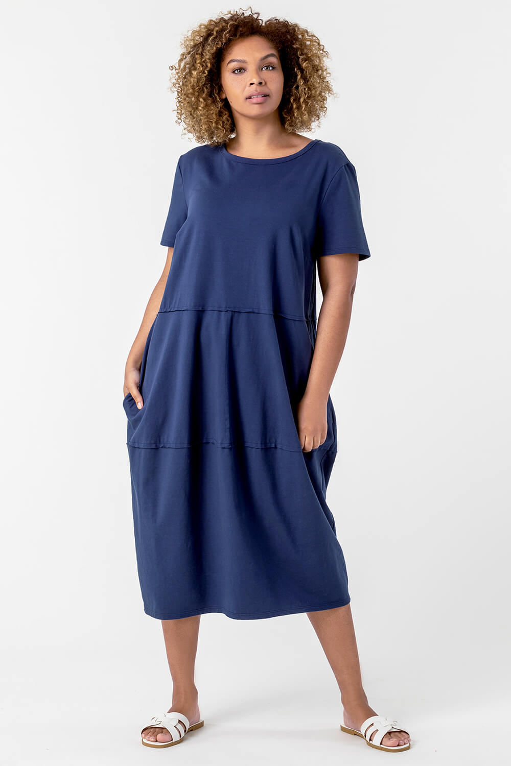 Navy  Curve Tiered Pocket T-Shirt Dress, Image 3 of 4