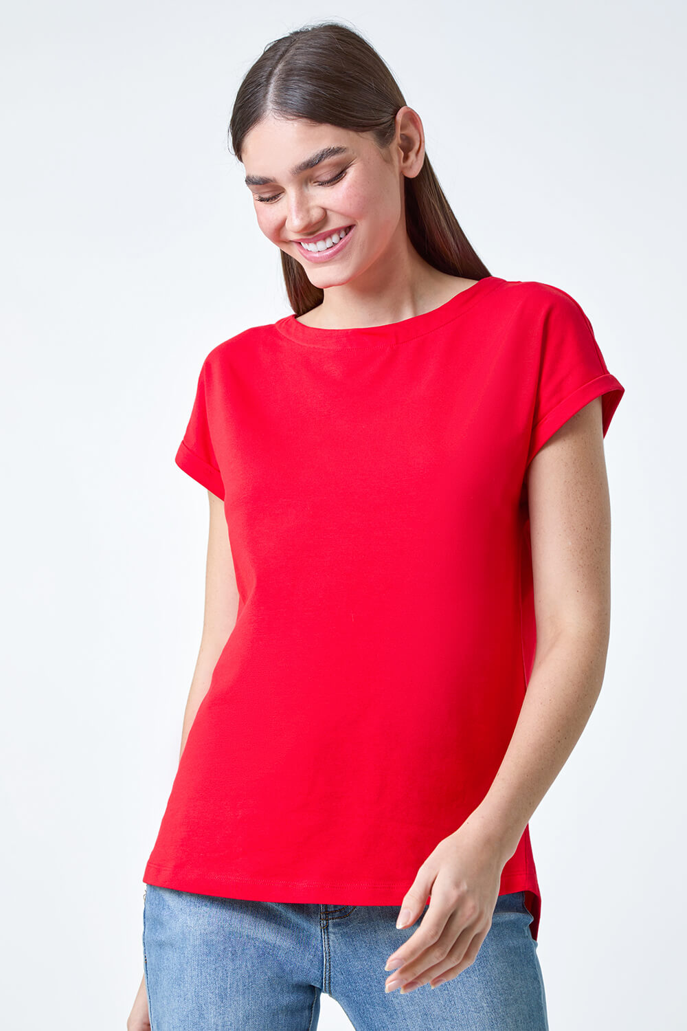 Red Plain Stretch Cotton Jersey T-Shirt, Image 4 of 5