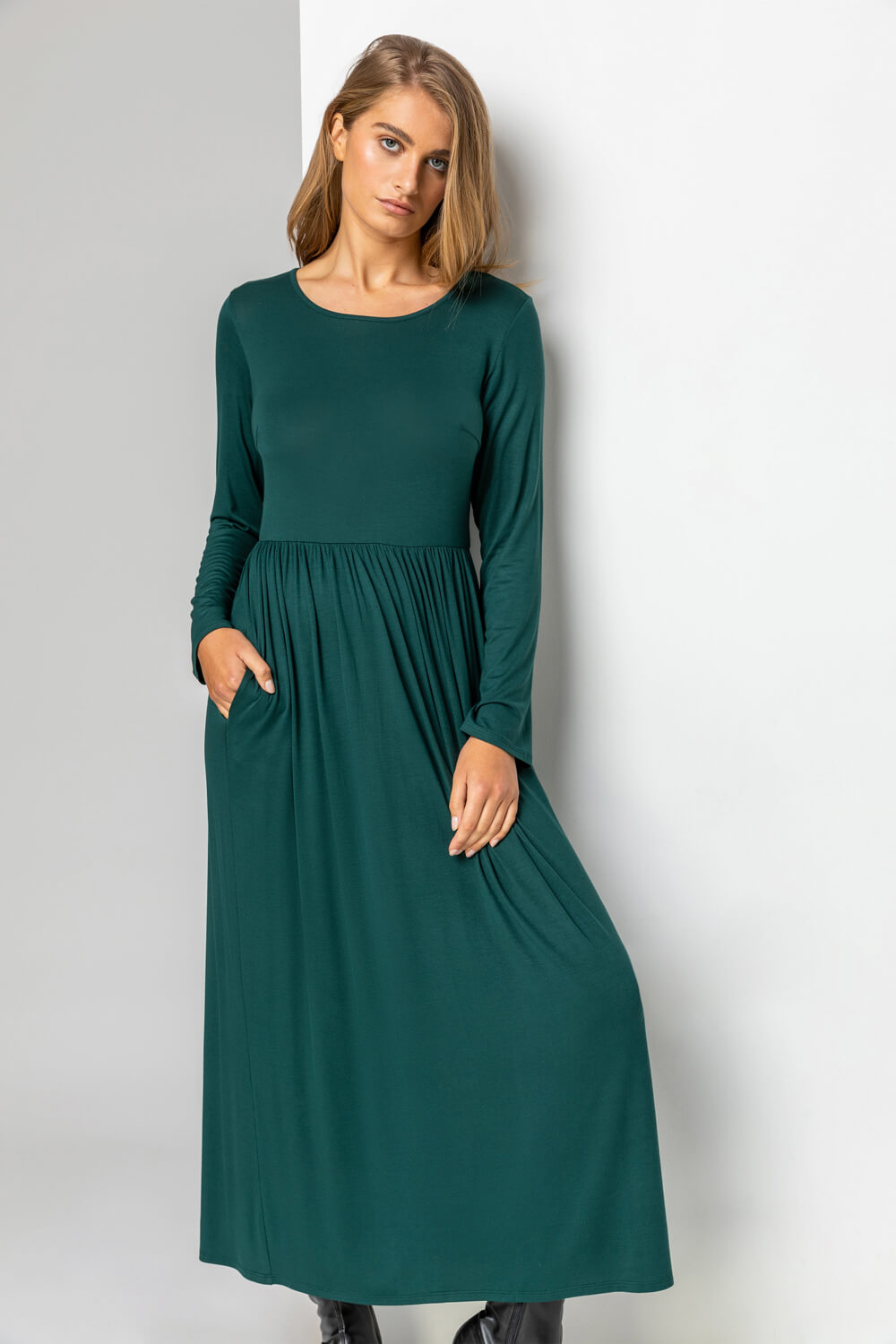 Forest  Long Sleeve Jersey Maxi Dress, Image 3 of 5