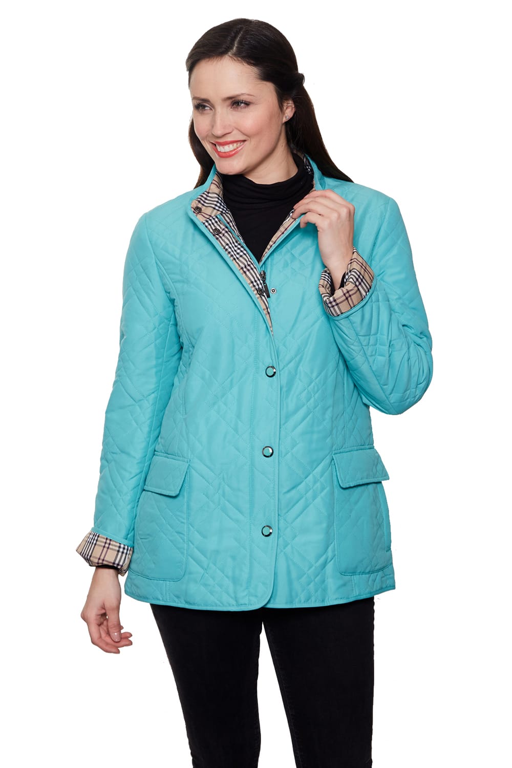 David Barry Ladies Collarless Popper Jacket in Jade Roman Originals UK