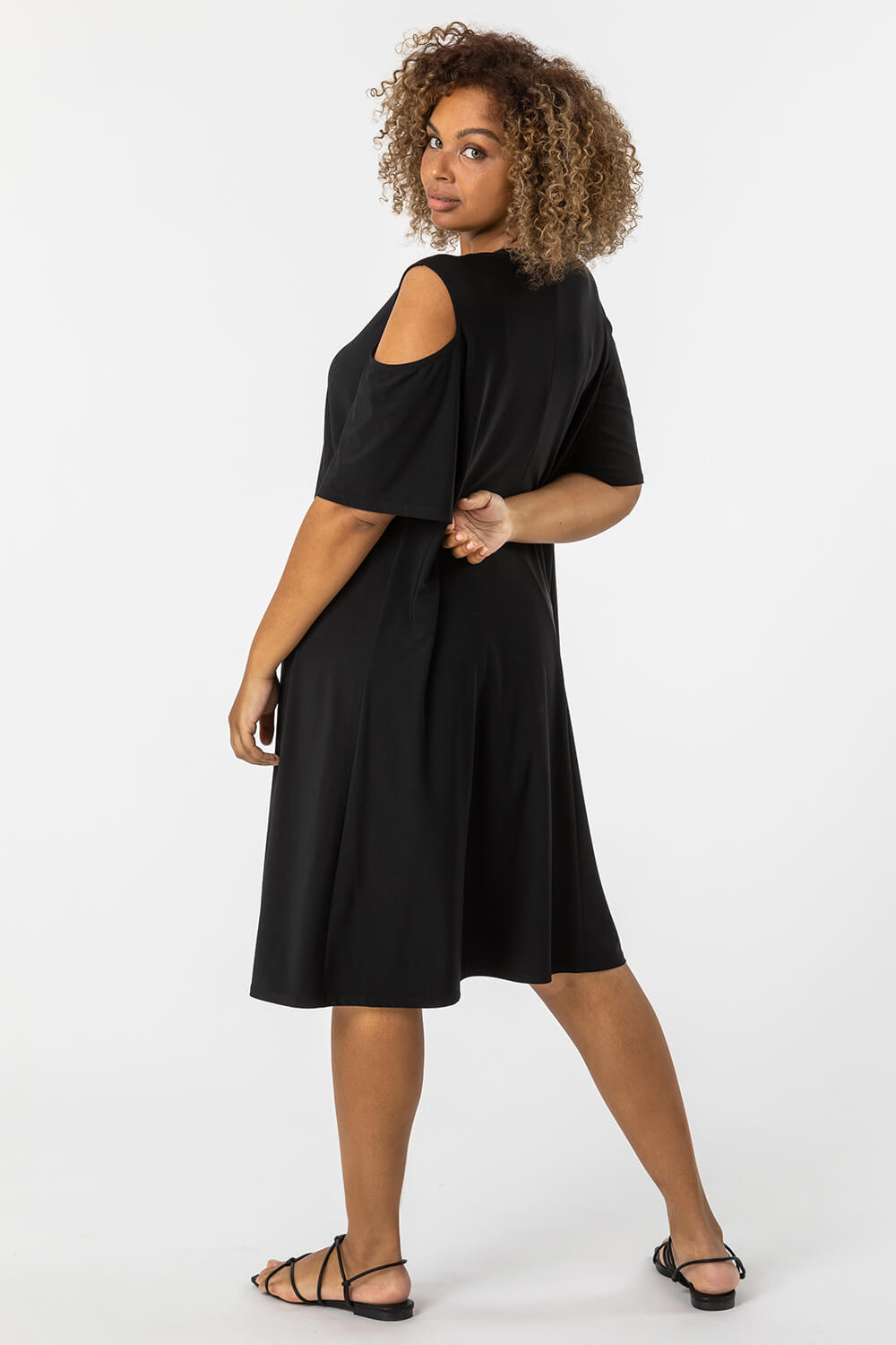 Black Curve Cold Shoulder Jersey Dress, Image 2 of 4