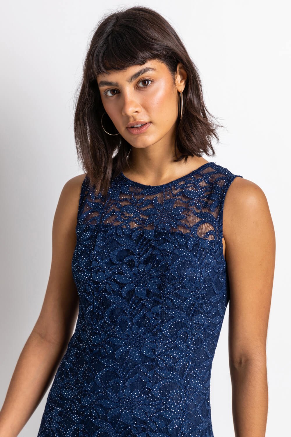 Navy  Glitter Lace Fit & Flare Dress, Image 4 of 4