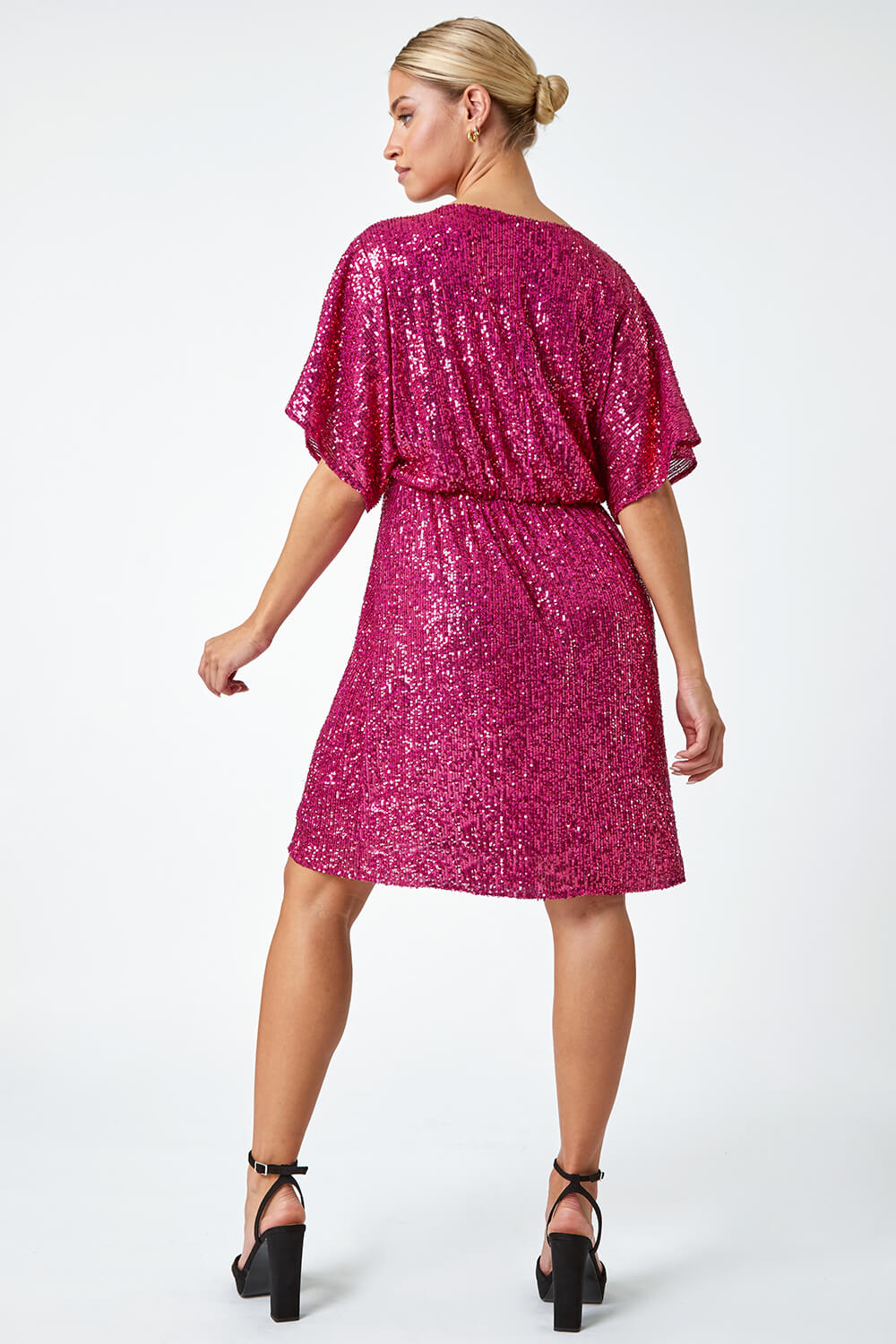 PINK Sequin Embellished Wrap Stretch Dress, Image 3 of 6