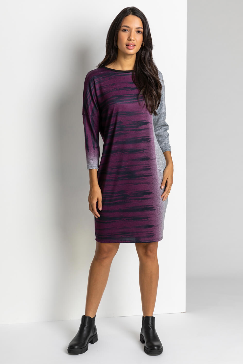 Purple Ombre Animal Print Slouch Dress, Image 3 of 5