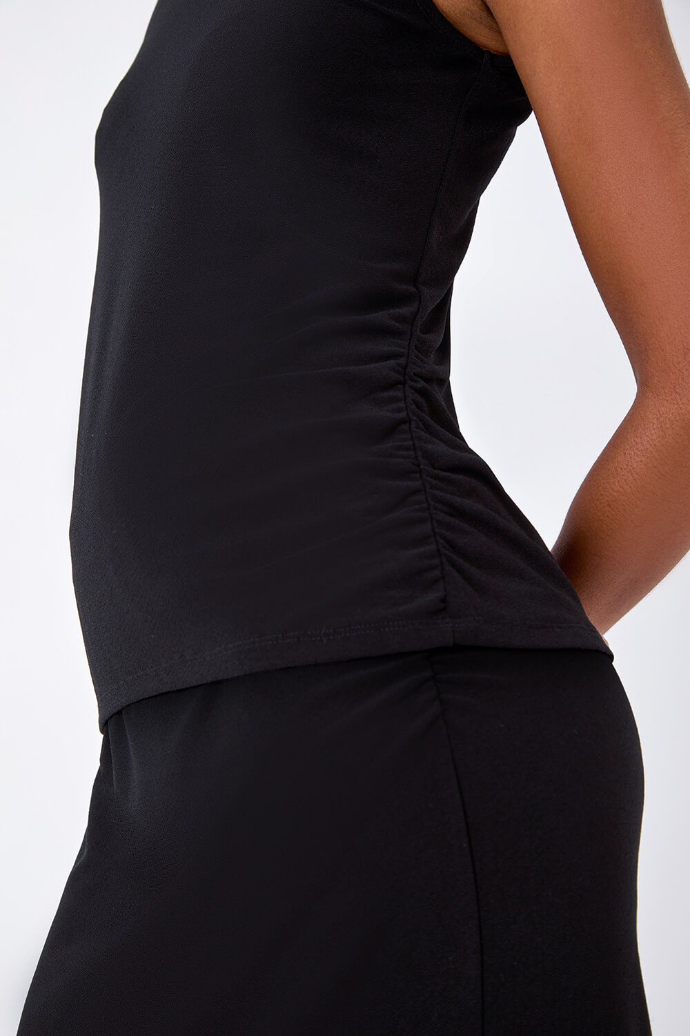 Black Ruched Detail Stretch Vest Top, Image 5 of 5