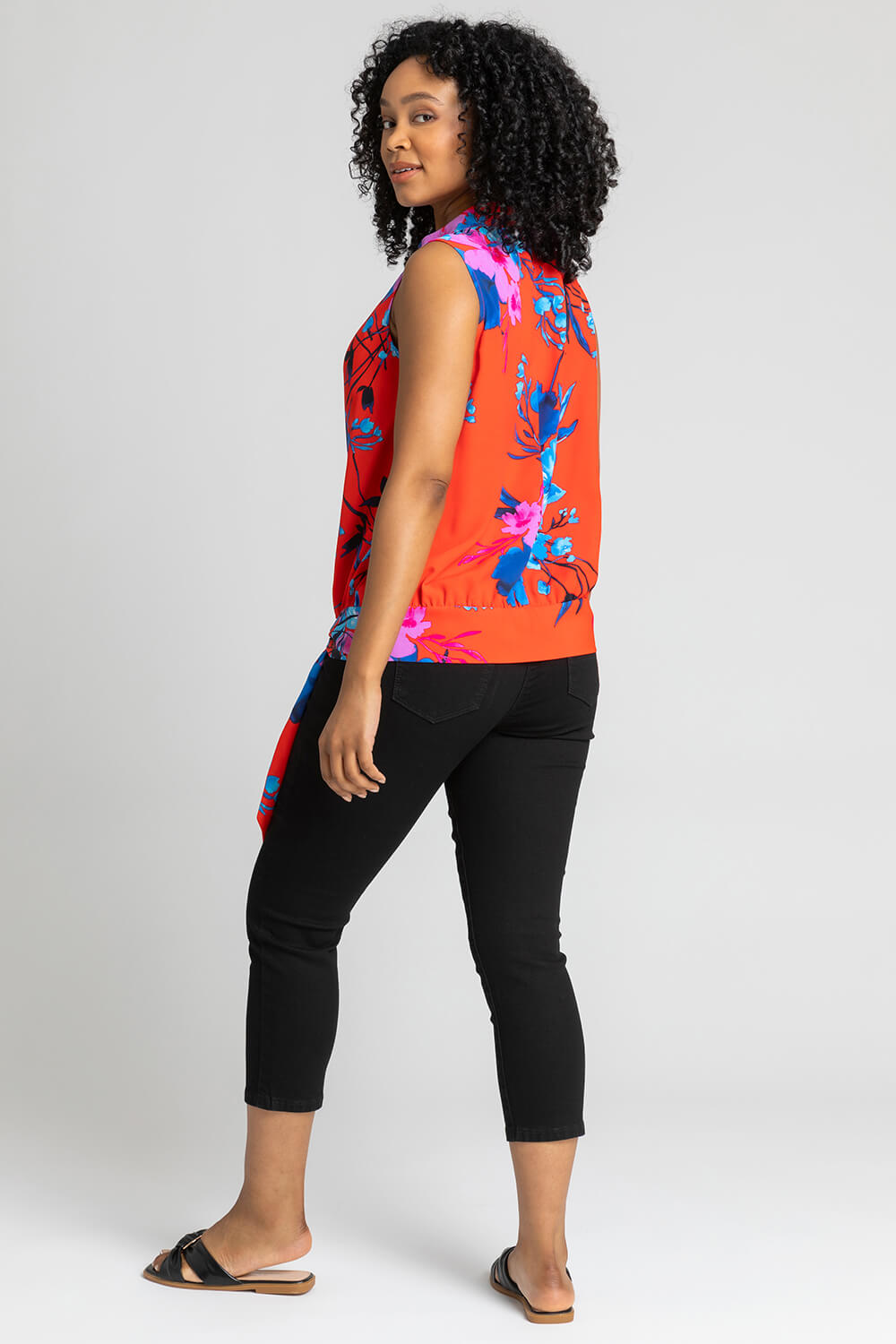 Red Petite Floral Print High Neck Tie Top, Image 2 of 4