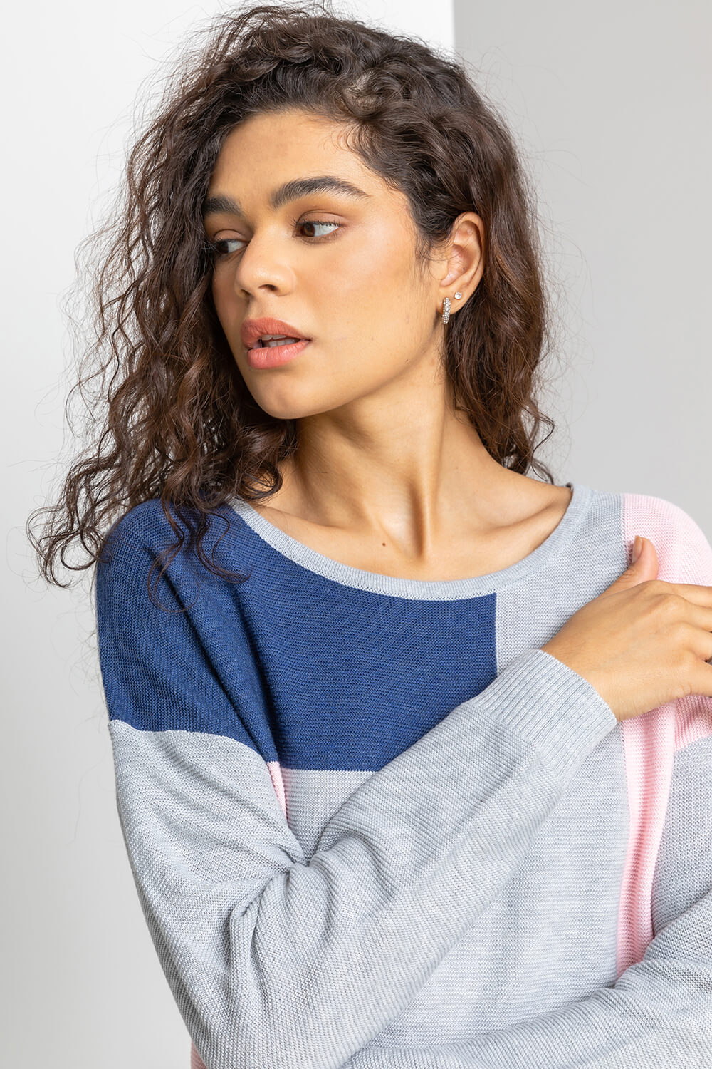 Navy  Colour Block Ribbed Jumper, Image 4 of 4