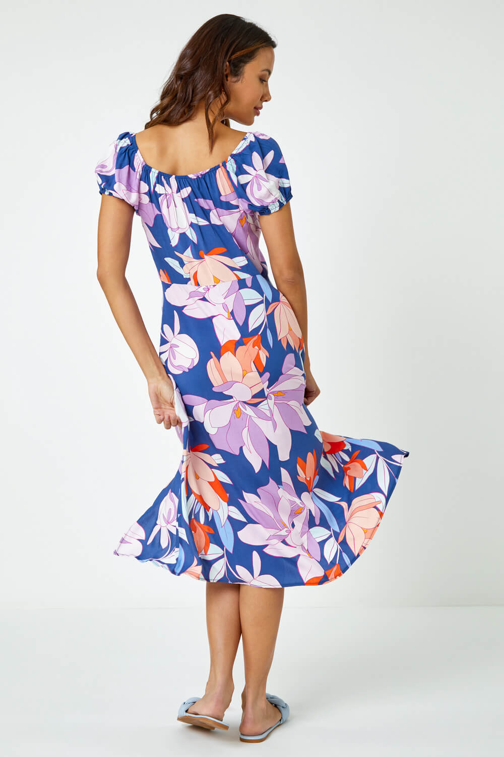 Lilac Floral Print Tie Detail Midi Dress , Image 3 of 5