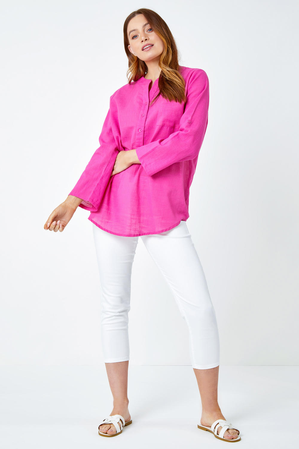 PINK Button Detail Cotton Overshirt, Image 4 of 5