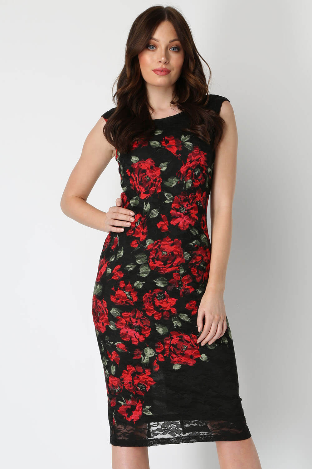 Rose Floral Lace Dress in Red - Roman Originals UK