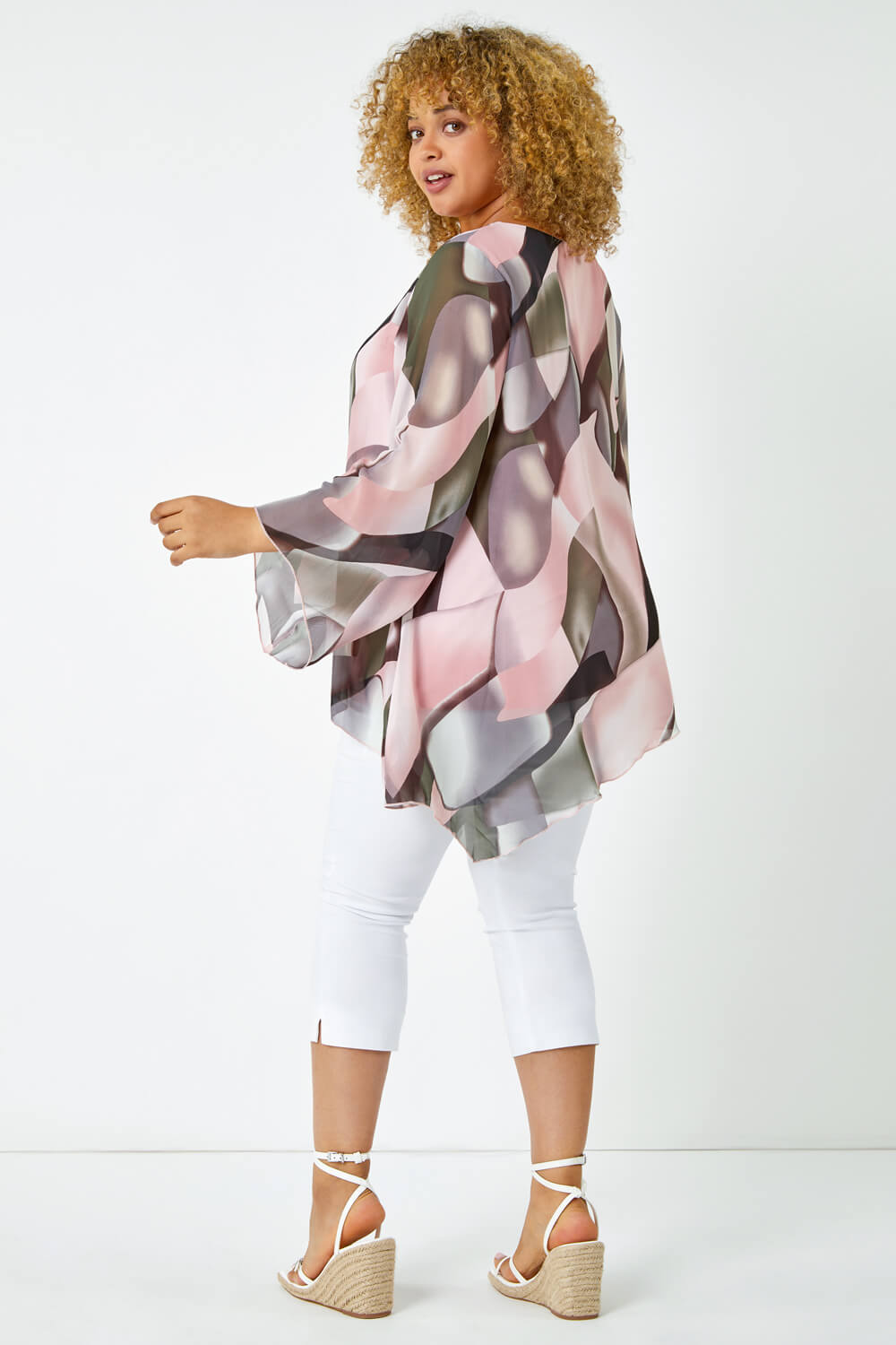 Light Pink Curve Abstract Chiffon Overlay Top, Image 2 of 5