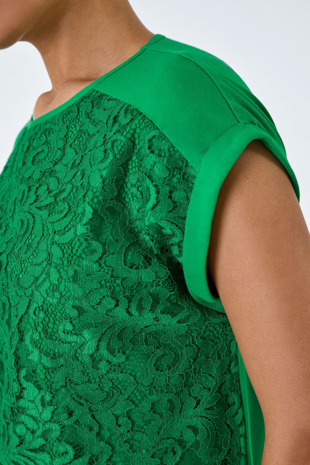 Green Lace Panel Stretch Jersey Top, Image 5 of 5