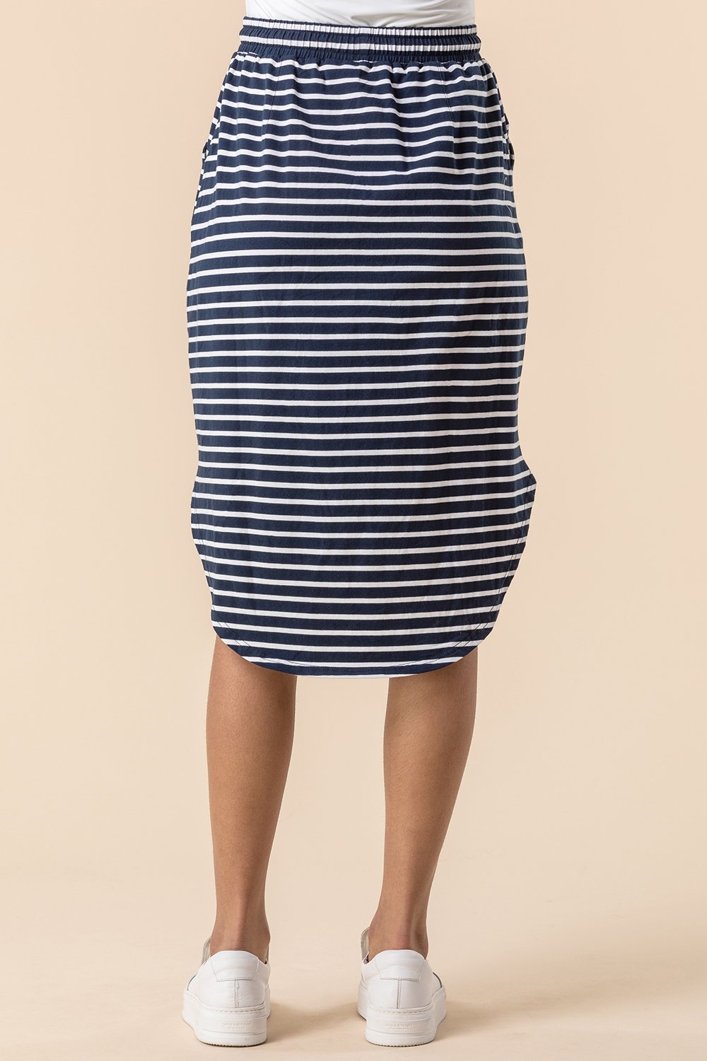 Navy  Jersey Stripe Print Skirt, Image 2 of 4