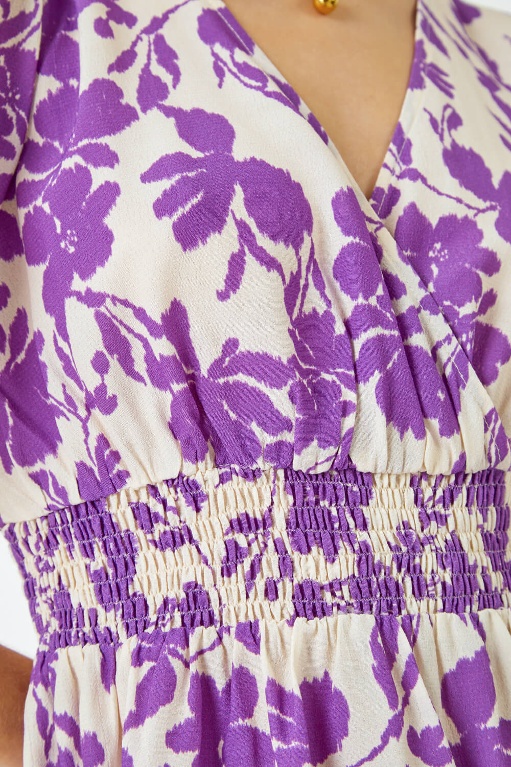 Lavender Floral Shirred Waist Mini Dress, Image 5 of 5