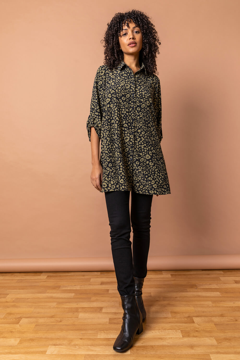  Animal Print Button Up Tunic Blouse, Image 3 of 5