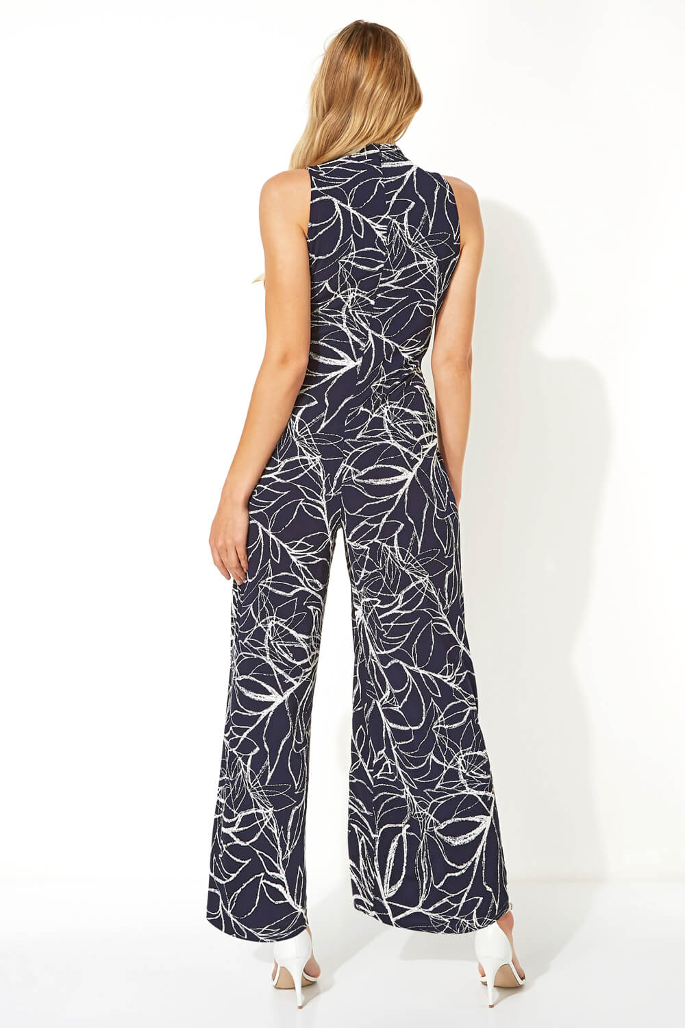Navy  Abstract Print Jumpsuit, Image 2 of 4