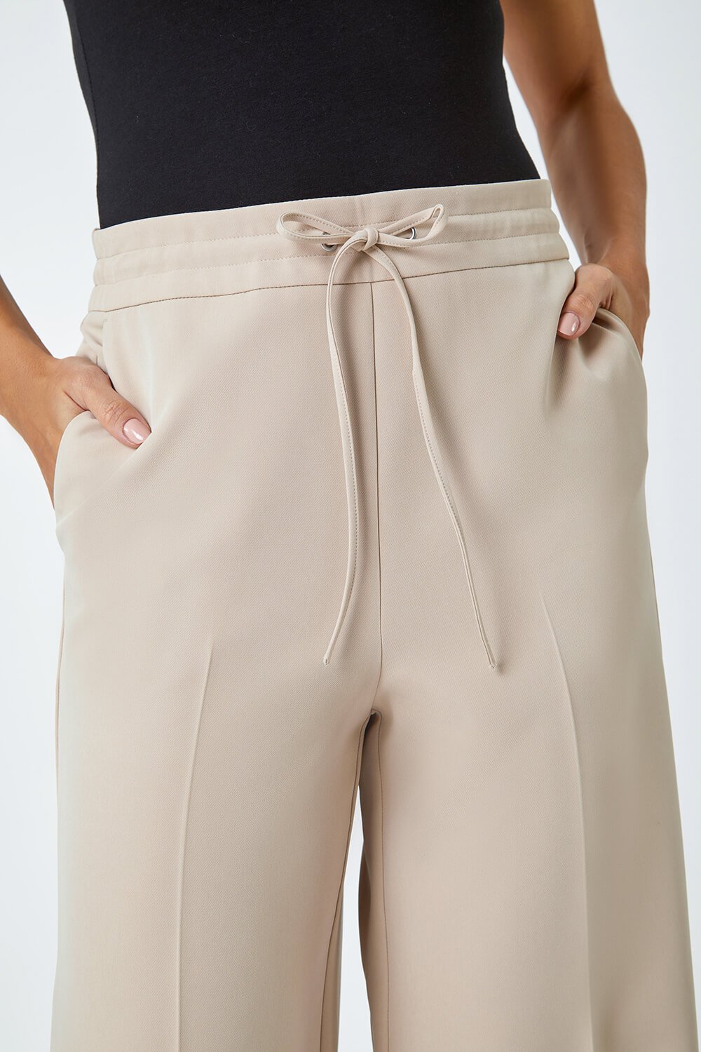 Stone Wide Leg Tie Front Stretch Trouser, Image 5 of 5