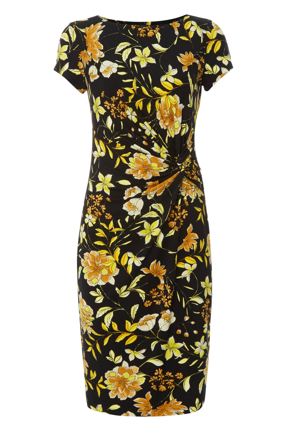 Yellow Floral Print Jersey Dress, Image 4 of 4
