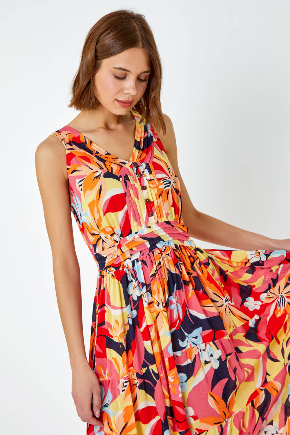 ORANGE Tropical Shirred Stretch Midi Dress, Image 4 of 5