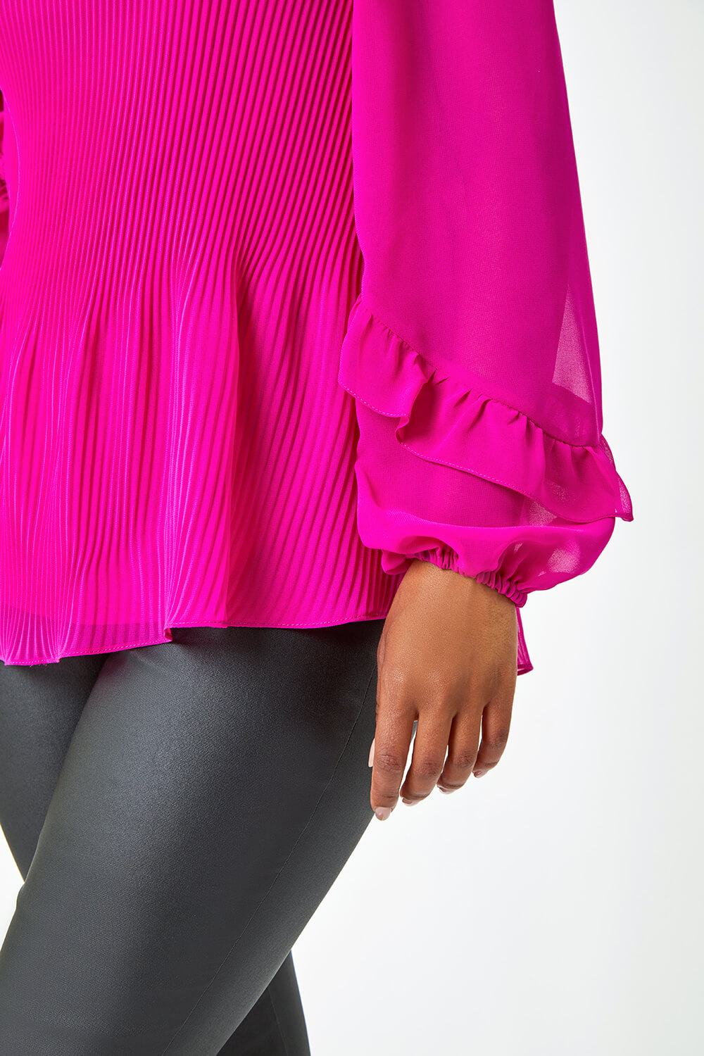 Fuchsia Petite Pleated Frill Detail Top, Image 5 of 6
