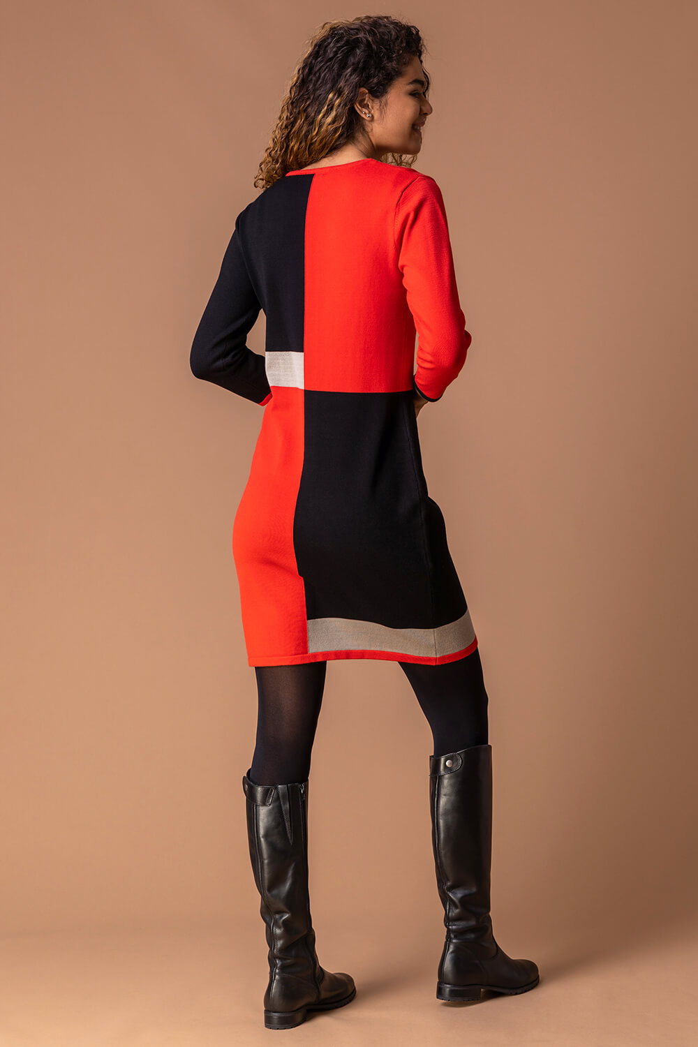 Black Colour Block Knitted Dress, Image 3 of 4