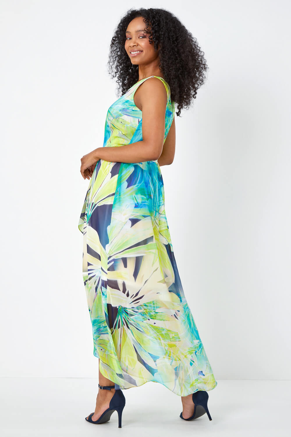Lime Petite Sleeveless Floral Print Maxi Dress, Image 3 of 5