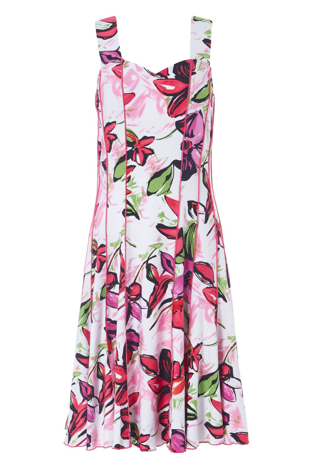 Floral Print Panel Fit and Flare Dress in Pink - Roman Originals UK
