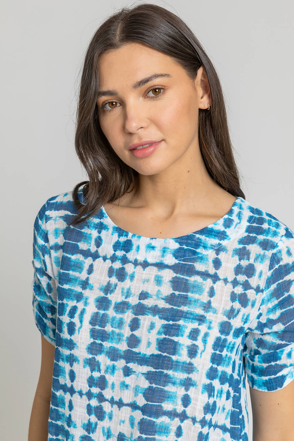 Tie Dye Print Hanky Hem Top in Blue - Roman Originals UK