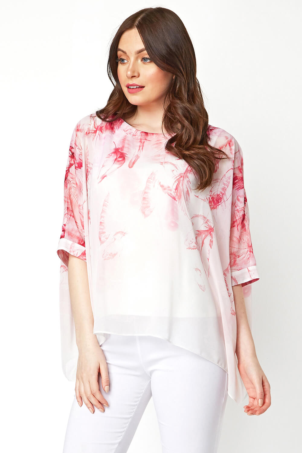 Feather Border Print Overlay Top